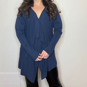 Eileen Fisher Deep Blue Knit Open Front Cardigan Sweater Size XL